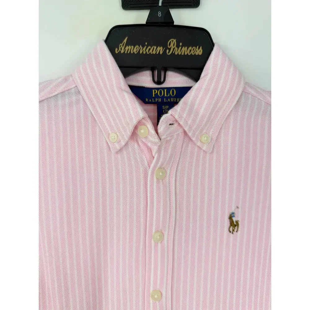 Polo Ralph Lauren Girls S/7 Button Front Oxford Shirt Dress Long Sleeve Striped